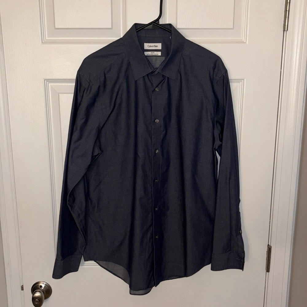 Calvin Klein Men’s Metallic Gray Dress Shirt Sz 16 1/2 32/33 Sleeves